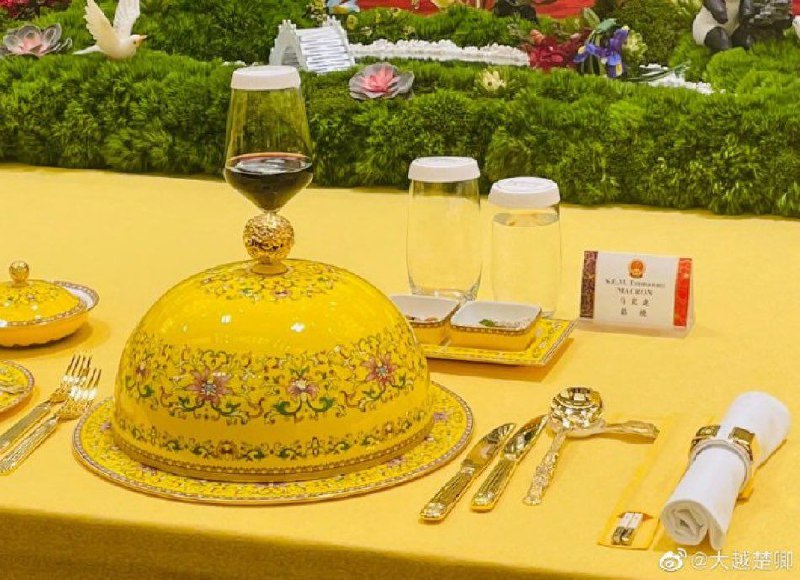 #习近平 宴请 #马克龙 所用的餐具，都是民脂民膏#中共国感谢来自某频道的投稿！