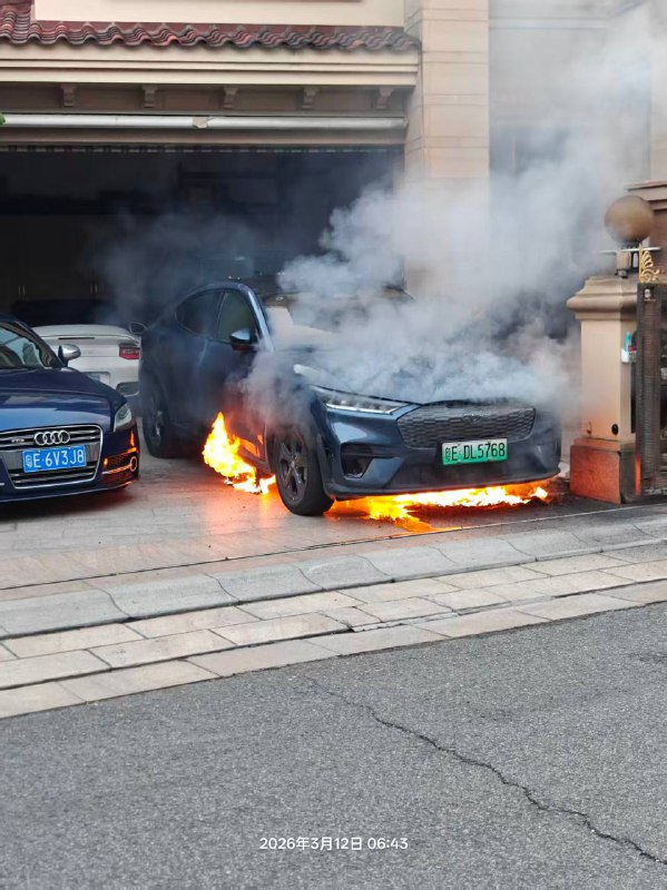 别墅 里面一台 福特 电马 不知道怎么被点着了，主人家里还停放着一台奥迪TTS和敞篷保时捷table S，这要是没把火控制住那损失就惨重了！感谢家人们投稿！别墅 里面一台 福特 电马 不知道怎么被点着了，主人家里还停放着一台奥迪TTS和敞篷保时捷table S，这要是没把火控制住那损失就惨重了！感谢家人们投稿！