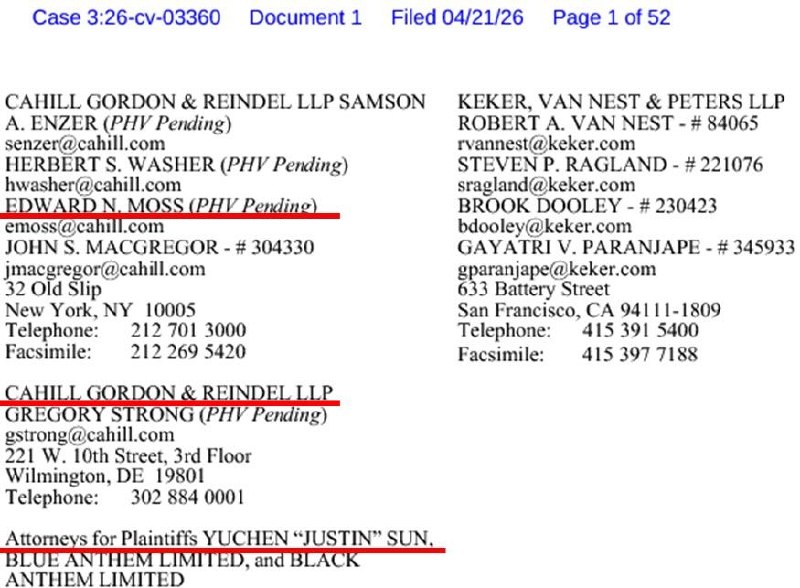 帮助 #孙宇晨 #孙割 起诉川普家族的律师， 与一开始代表中共在美国的基金 PAG/PAX， 起诉 #郭文贵 先生的律师，是同一人