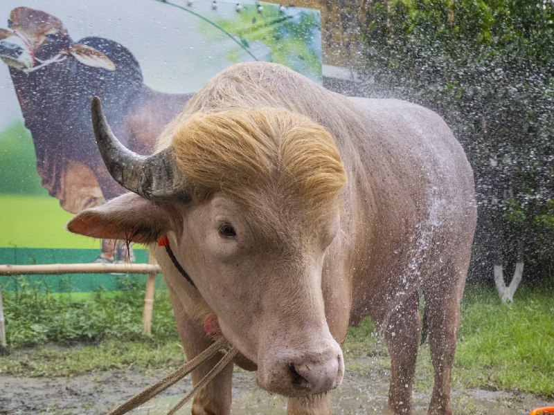 一头名叫“唐纳德·特朗普”的白化水牛在孟加拉国刚被免于献祭，政府官员在最后一刻介入，赦免了它