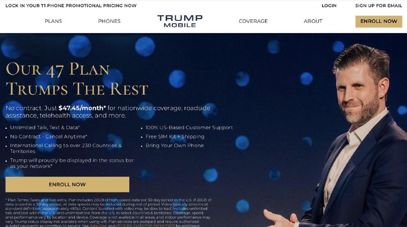 Trump Mobile 官网改版并公开 T1 手机新设计，发售时间仍不明确Trump Mobile 近日对其官网进行了全面改版，推出了全新的品牌 Logo、设计语言以及 T1 手机的最终设计方案