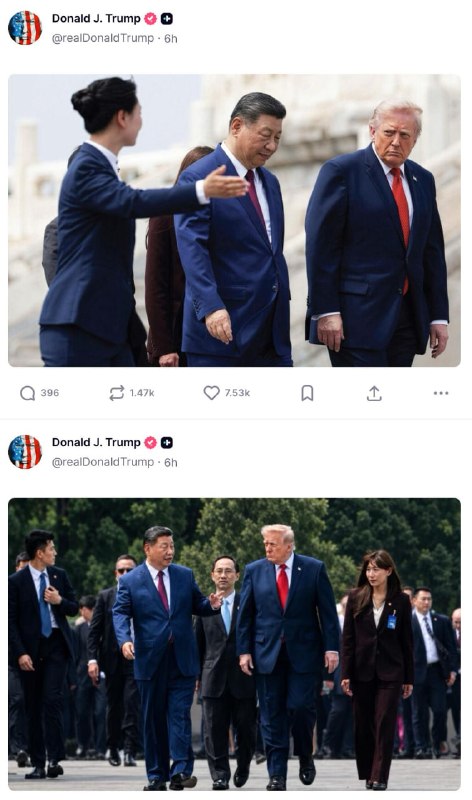 特朗普回国后，在 Truth Social 上疯狂晒出访华照片，大秀“战绩”，同时还不忘借机挖苦拜登无能