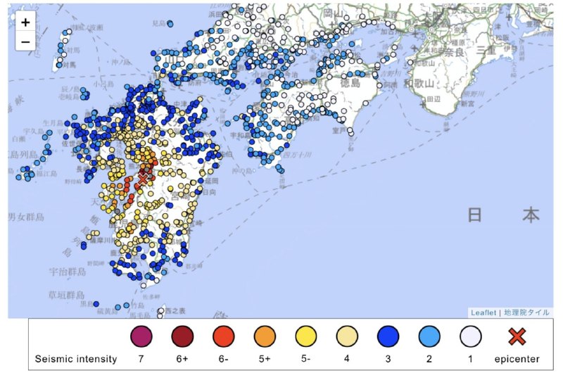 日本发生7.1级地震，造成大规模基础设施损毁地震达到最大震级7级（日本标准中的最高等级），立即触发海啸预警，并导致九州岛西南部的熊本县出现广泛的基础设施停运