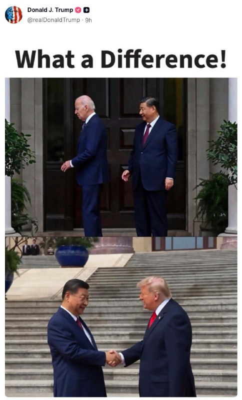 特朗普回国后，在 Truth Social 上疯狂晒出访华照片，大秀“战绩”，同时还不忘借机挖苦拜登无能
