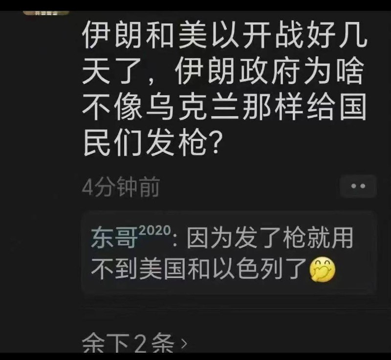 为什么伊朗神棍不给人民发枪抵抗邪恶的美以？感谢家人们投稿！