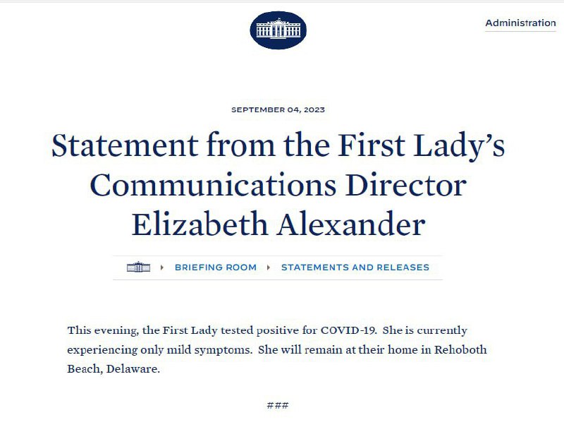 白宫 第一夫人阳了 #拜登