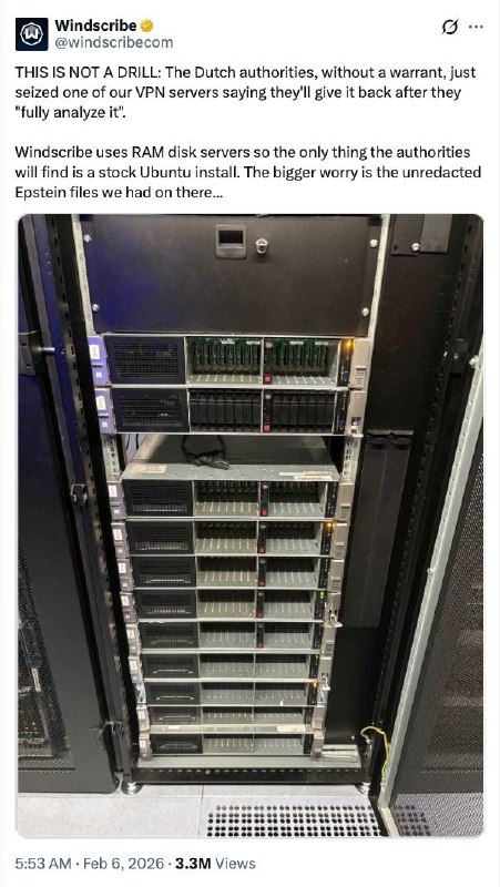 荷兰当局在无搜查令情况下没收 Windscribe VPN 服务器加拿大 VPN 服务商 Windscribe 披露，荷兰当局近期在未出具搜查令的情况下，强行没收了其位于欧洲的一台服务器