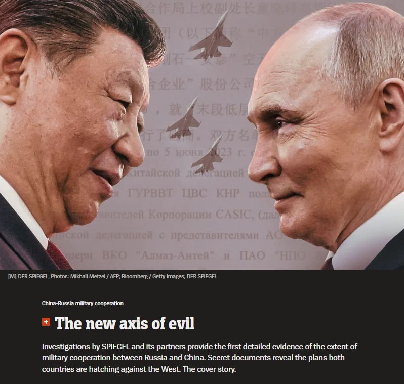 德国《镜子周刊》、The Insider 和《世界报》联合进行的一项调查揭示了俄罗斯和中国之间广泛的秘密军事合作，内容包括讨论如何对抗西方武器、干扰 Starlink 系统、培训俄罗斯无人机操作员，以及共同开发先进的导弹防御系统