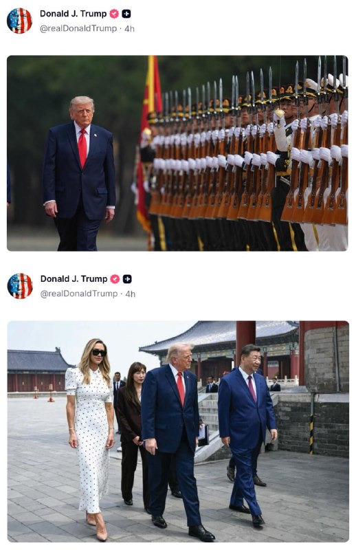 特朗普回国后，在 Truth Social 上疯狂晒出访华照片，大秀“战绩”，同时还不忘借机挖苦拜登无能