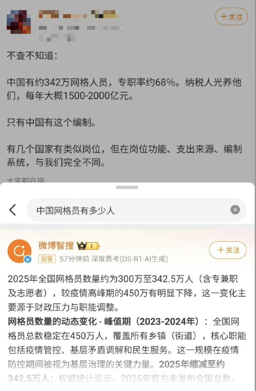 中国有约342万网格人员，专职率约68%