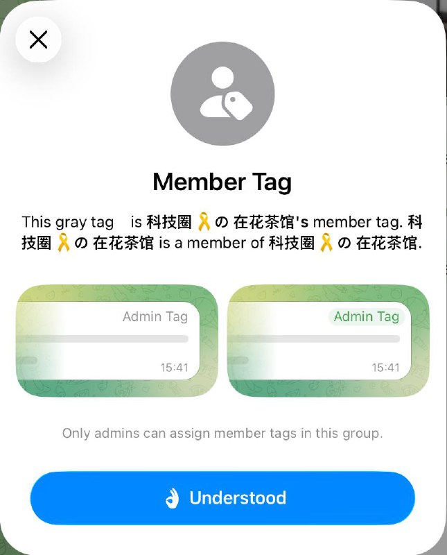 ✈️ Telegram 12.5测试版上线多项新功能Telegram 12.5 测试版上线多项新功能，包括群组管理员标签、普通群组成员标签、私聊禁用分享（转发、保存、截图、拷贝内容）、mini App详情页等