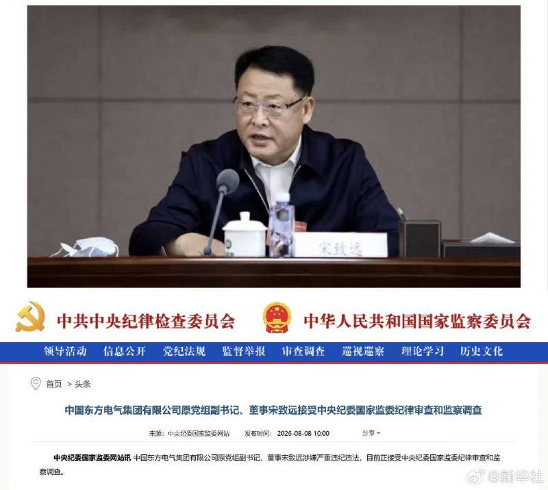 【东方电气原董事宋致远被查，当政期间“投资印度被当肥猪宰”？】8月8日，中纪委通报，中国东方电气集团原党组副书记、董事宋致远涉嫌严重违纪违法，目前正接受纪律审查和监察调查