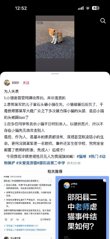 湖南 邵阳二中 一中学 教师 被指当学生面 踩死 流浪猫校方：猫多次咬人 已对当事人提出批评知情网友：老师的孩子去逗猫时被咬了橘猫在学校待了很久 被学生喂得很胖感谢家人们投稿！湖南 邵阳二中 一中学 教师 被指当学生面 踩死 流浪猫校方：猫多次咬人 已对当事人提出批评知情网友：老师的孩子去逗猫时被咬了橘猫在学校待了很久 被学生喂得很胖感谢家人们投稿！