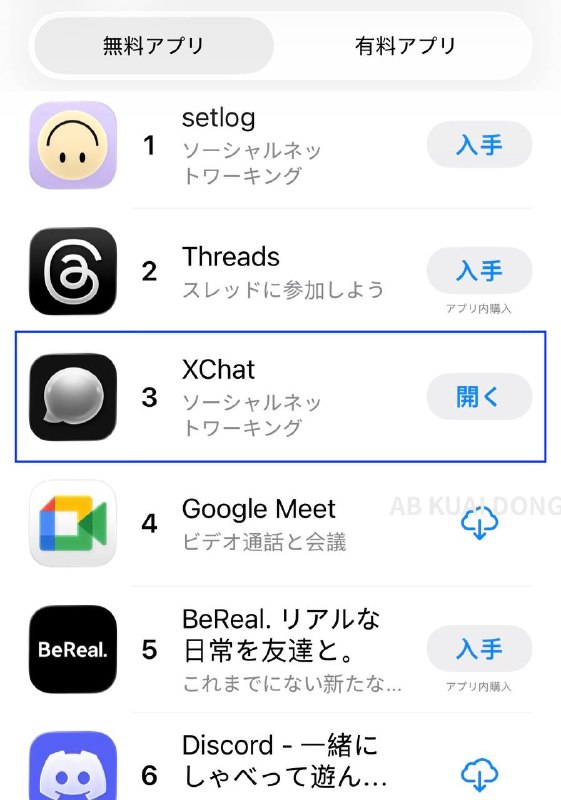 太可怕了，马斯克的社交软件 X Chat，刚推出就成为了日区社交 APP 免费榜第三，大幅超过了 Line