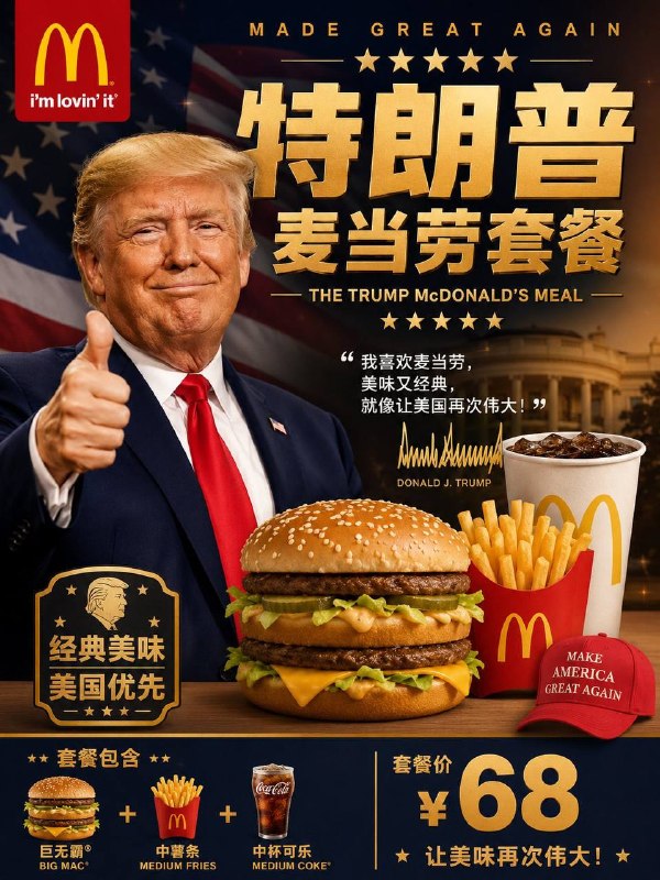 5月15日，随行的法新社记者抱怨，今天中午习近平和特朗普的午餐包括：海鲜汤烩鳕鱼碎、香脆龙虾球、羊肚菌酿煎牛柳、宫保鸡丁配扇贝、肉夹馍、猪肉虾仁蒸饺、巧克力布朗尼