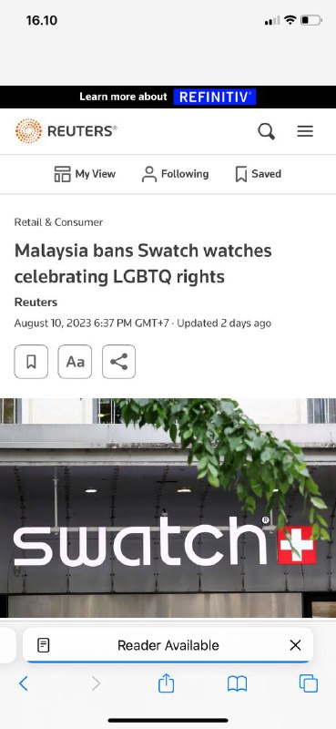 #Gay在马来西亚佩戴彩虹主题的斯沃琪手表现在可能会让你入狱三年，因为政府禁止了该品牌的“LGBTQ相关”产品——声称它们“有害道德”