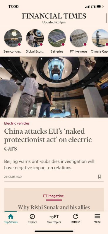 北京 香港 FT今日更新#欧盟将调查中国电动汽车的“洪水”，权衡关税北京抨击欧盟对中国电动汽车行业的反补贴调查是“赤裸裸的保护主义行为”，并在对调查的首次官方评论中警告说，这将对关系产生负面影响