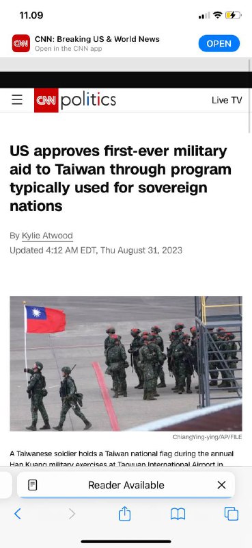 #美国’🇺🇸批准通过通常用于主权国家的计划首次向台湾提供军事援助作者：Kylie Atwood更新时间：美国东部夏令时间2023年8月31日星期四上午4:12拜登政府已批准为有史以来首次向台湾转让美国军事装备提供资金，该计划通常为主权国家保存
