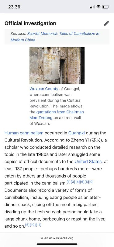 #广西大屠杀之同类相食1967-1976死亡7.04万－50万（官方：10万－15万）在包括乌轩县和乌明区在内的某些地区，即使没有饥荒，也发生了大规模的人类食人现象
