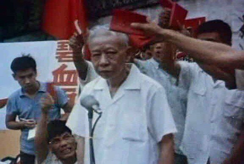 手持《毛泽东语录》的红卫兵对国家主席 #刘少奇 进行批斗