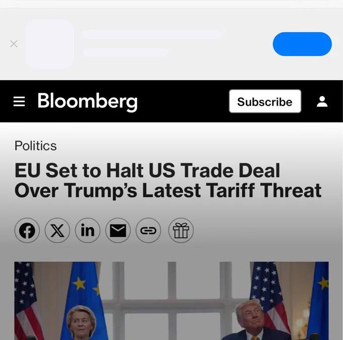 突发重磅：欧盟准备暂停与美国的贸易协议，此前川普总统发出关税威胁