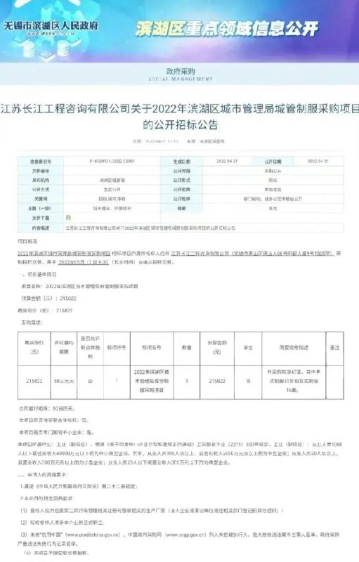 无锡市滨湖区 #城管 采购服装，均价4591元无锡市滨湖区 #城管 采购服装，均价4591元