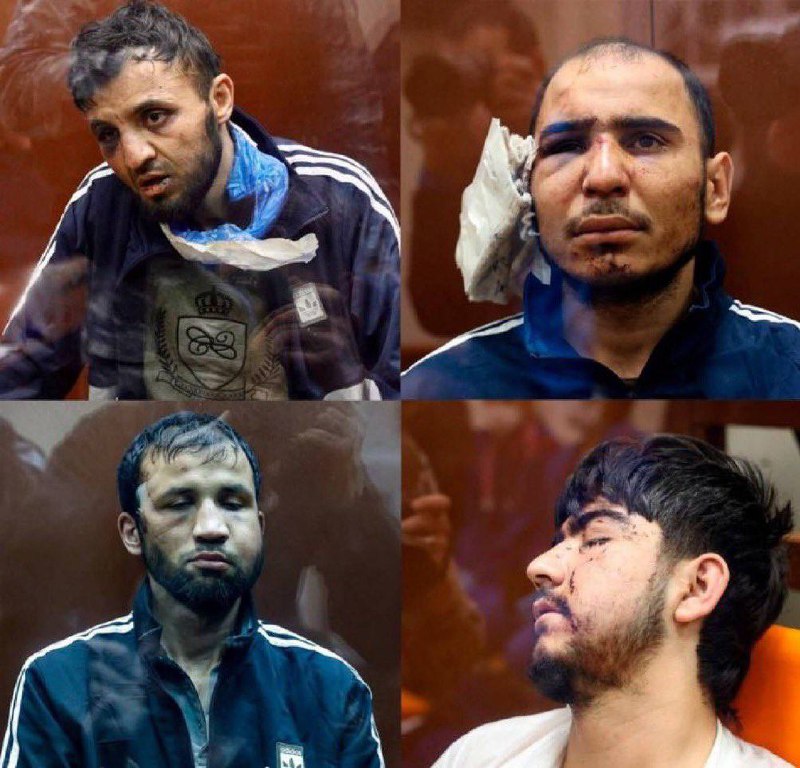 #isis 恐怖分子嫌犯出现在俄罗斯🇷🇺法院莫斯科🇷🇺法院已下令拘留四名嫌疑人，这是十多年来俄罗斯领土上规模最大的袭击事件，该国为这次袭击举行了一天的哀悼活动，造成137人死亡，180人受伤