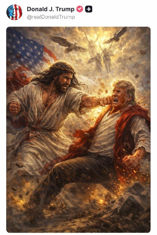 川普发布了一张将自己描绘成耶稣基督的图片后，美国网友又开始恶搞了