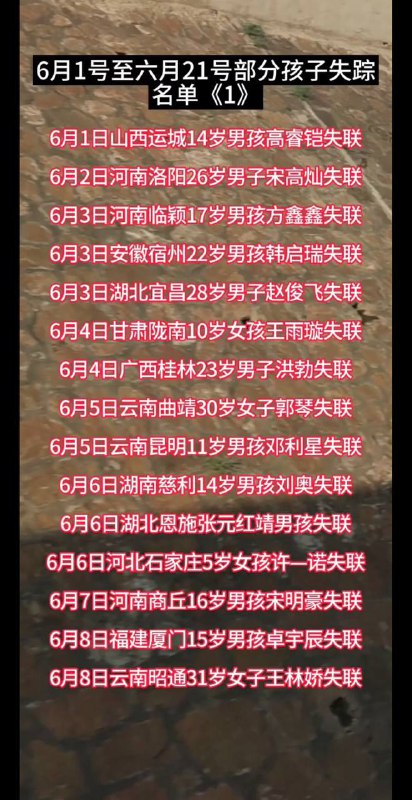 2023.6月1号至6月21号全国消失的孩子！上海闯红绿灯，马上发信息给当事人交罚款，这么多失踪人口，监控不灵了？ #失踪人口2023.6月1号至6月21号全国消失的孩子！上海闯红绿灯，马上发信息给当事人交罚款，这么多失踪人口，监控不灵了？ #失踪人口