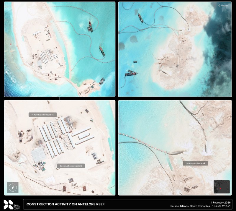 中国正在西沙群岛中偏远的羚羊礁加速推进填海造地工程
