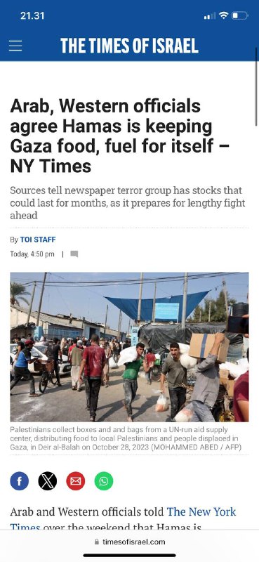 #阿拉伯世界和西方官员同观点：哈马斯🇵🇸正在为自己保留加沙的食物和燃料——《纽约时报》哈马斯恐怖组织的食物和燃料可能会持续几个月，因为它正在为未来的漫长战斗做准备恐怖组织在其庞大的隧道网络中积累了战争必要的东西哈马斯拥有数十万加仑的燃料，用于为火箭、车辆和其他军事用途提供动力，以及储存的水、药品和食物