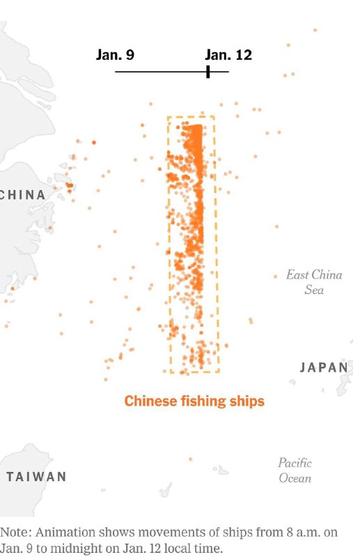 纽约时报：​数千艘中国渔船静静筑起巨大的海上屏障最近几周，中国两次悄悄动员了数千艘渔船，形成了长达至少200英里的巨型“浮动屏障”
