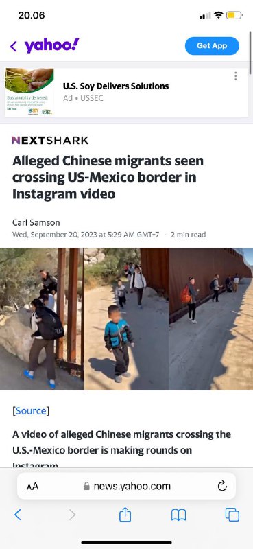 #支那人🇨🇳偷渡🇺🇸Instagram视频中看到被指控的中国移民越过美墨边境卡尔·萨姆森2023年9月20日星期三，格林尼治标准时间上午5:29+7·2分钟阅读一段涉嫌穿越美墨边境的中国移民的视频正在Instagram上巡视