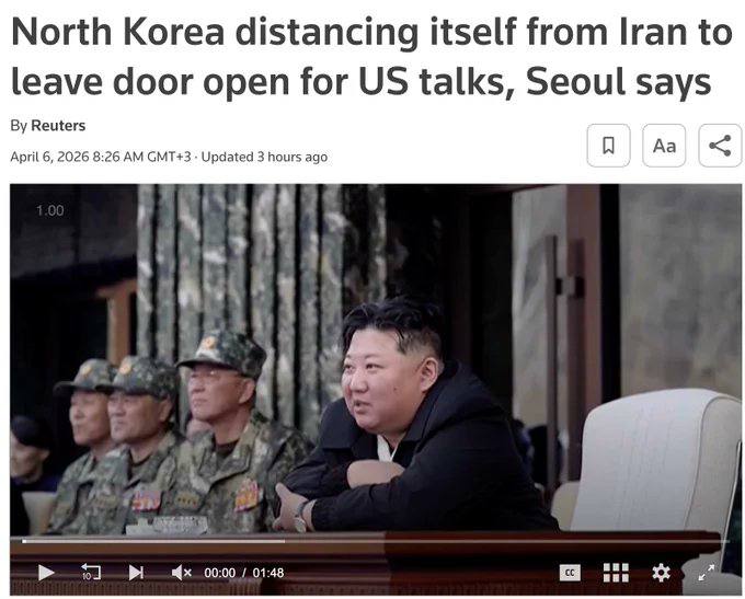 韩国情报机构称，朝鲜正刻意与伊朗保持距离，以保留改善对美关系的可能性