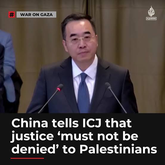 #哈马斯恐怖分子赞扬中国🇨🇳在国际法院对他们的支持🇨🇳外交部法律顾问周五在海牙国际法院（ICJ）对恐怖组织电报频道的评论在近30分钟的演讲中，🇨🇳外交部法律顾问马新民开始说：“处理巴勒斯坦🇵🇸人问题是对人类集体良知、联合国智慧和国际法权威的试金石