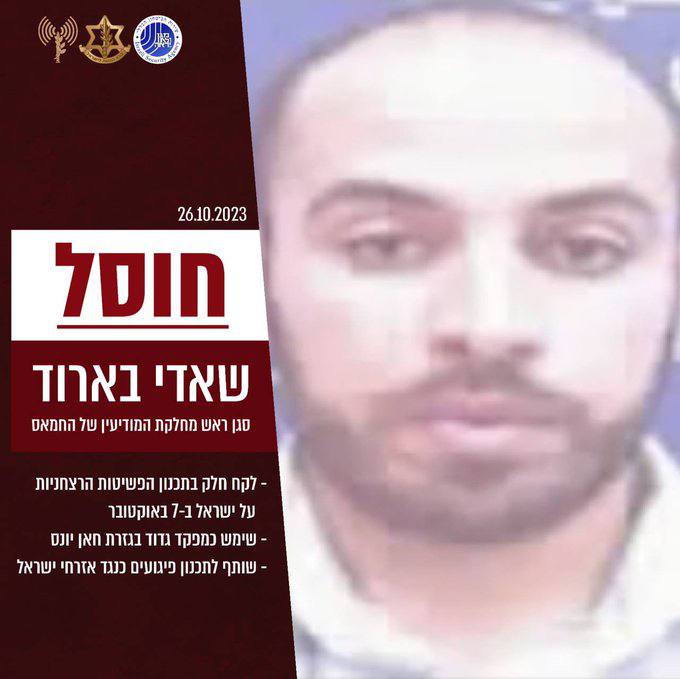 #哈马斯情报局副局长Shadi Barud已被以色列🇮🇱国防军空袭消灭