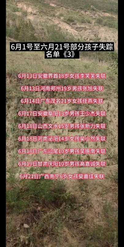 2023.6月1号至6月21号全国消失的孩子！上海闯红绿灯，马上发信息给当事人交罚款，这么多失踪人口，监控不灵了？ #失踪人口2023.6月1号至6月21号全国消失的孩子！上海闯红绿灯，马上发信息给当事人交罚款，这么多失踪人口，监控不灵了？ #失踪人口