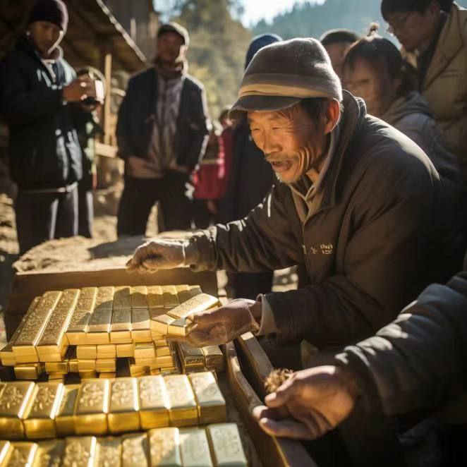 村里 发 金条 了 见者有份 （ #AI 合成）村里 发 金条 了 见者有份 （ #AI 合成）