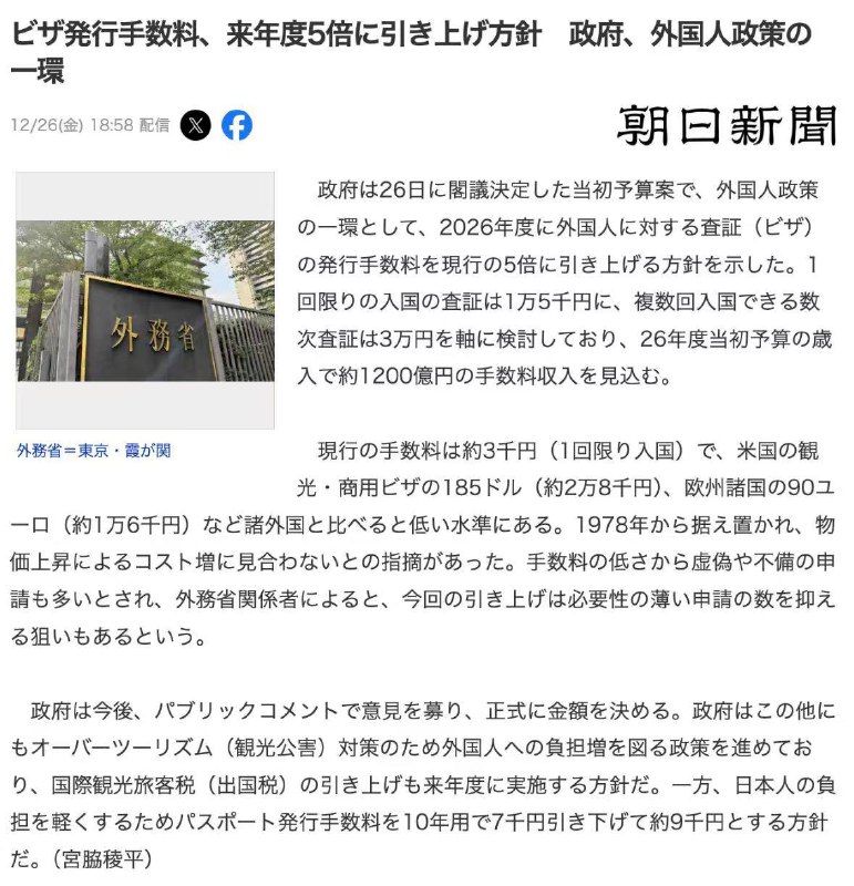 日本 明年 4 月 1 日开始，单次赴日旅游签的办理费用，将从 135 人民币，上涨到 674 元（约合 1.5 万日元）