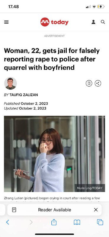 #一名在争吵后谎称被前男友强奸的🇨🇳女子入狱更新于2023年10月2日下午6:28 SGT新加坡🇸🇬时间/ 记者Christine Tan新加坡🇸🇬在与前男友发生争执后，一名🇨🇳21岁女报警，声称他在他们交往期间强奸了她三次