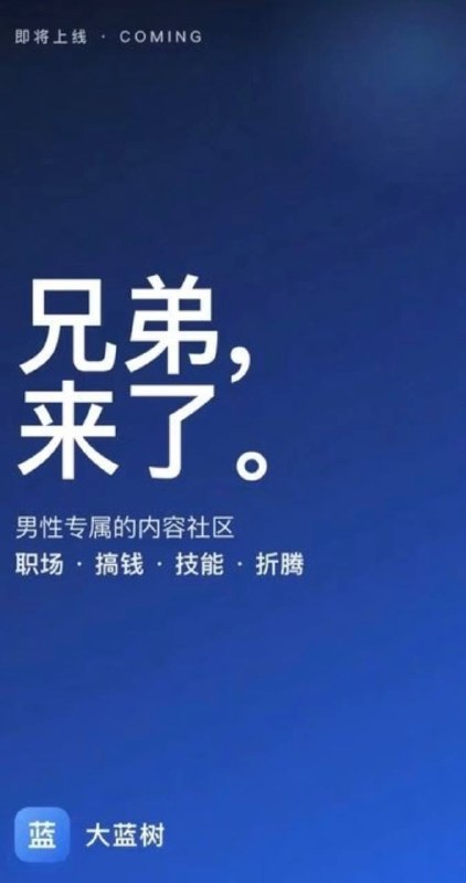大蓝树：一个面向男性的社媒 App，对标小红书，打造男性权利社区