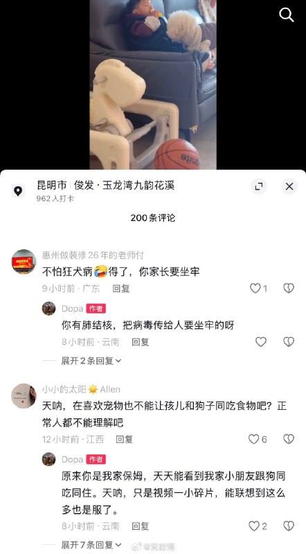 2月5日，昆明，一位宝妈拍下儿子和宠物狗共享零食的画面，并上传至社交平台引起热议