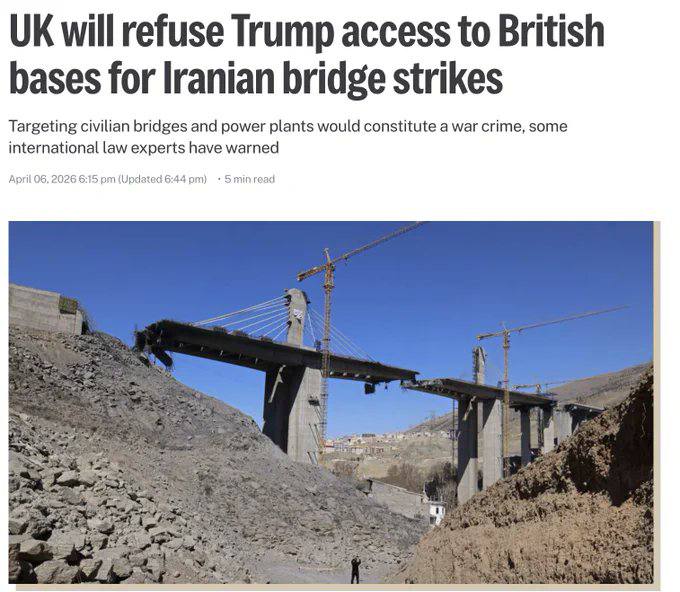 英国将拒绝美国提出的使用英国基地对伊朗桥梁或发电站实施打击的请求