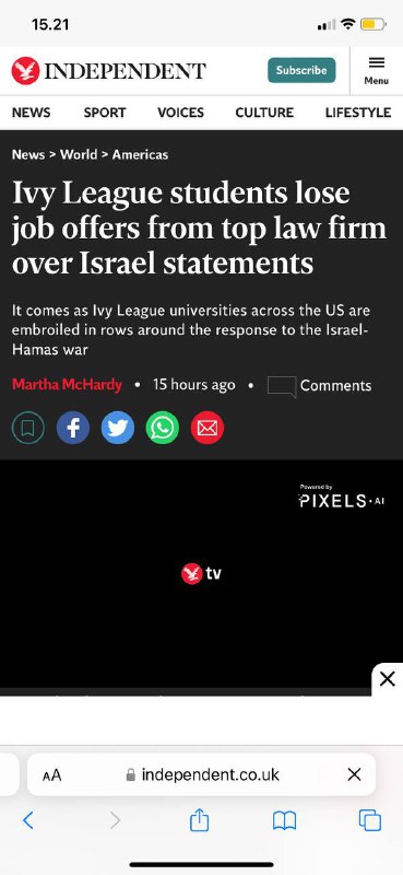 #美国🇺🇸学生因巴勒斯坦🇵🇸的支持而失去工作机会🇺🇸著名的律师事务所撤销了对三名🇺🇸精英大学哈佛 哥伦比亚大学 学生的工作机会，称这些学生领导了精英大学的团体，这些团体表示支持巴勒斯坦🇵🇸人民，并将哈马斯10月7日的致命袭击归咎于以色列