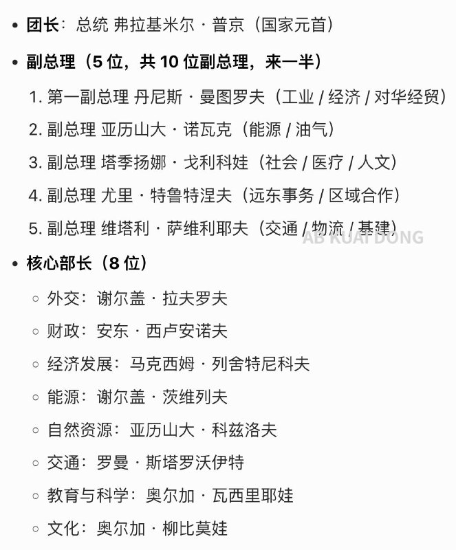俄罗斯今日访华团曝光，含 5 位副总理，8 位部长