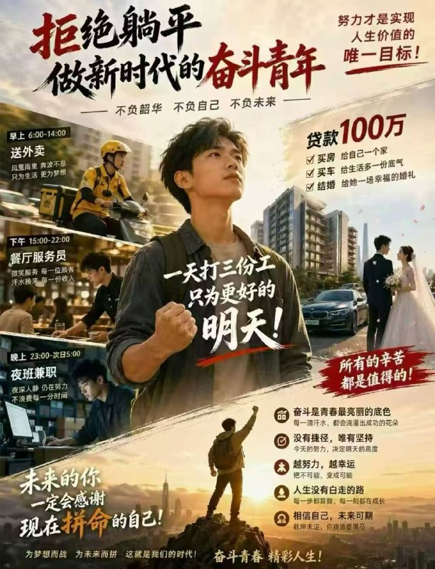 拒绝 ！躺平 躺平 可耻 ！境外势力 资金 已收到 #ai感谢家人们投稿！拒绝 ！躺平 躺平 可耻 ！境外势力 资金 已收到 #ai感谢家人们投稿！