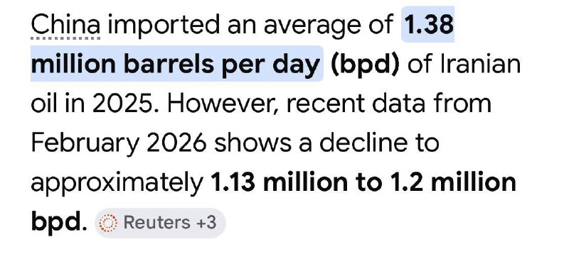 一月，中国失去了来自委内瑞拉每日80万桶的原油供应