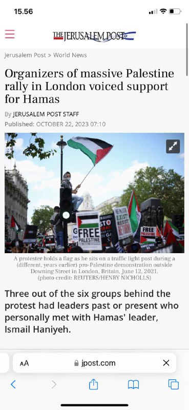 #伦敦大规模巴勒斯坦🇵🇸集会的组织者表示支持哈马斯抗议活动背后的六个团体中，有三个是过去或现在的🇵🇸领导人亲自会见了哈马斯领导人伊斯梅尔·哈尼亚