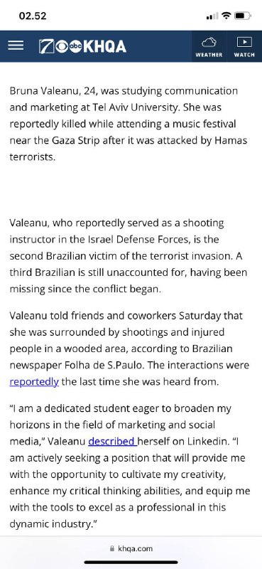 #一名巴西🇧🇷大学生在哈马斯入侵以色列后被杀害