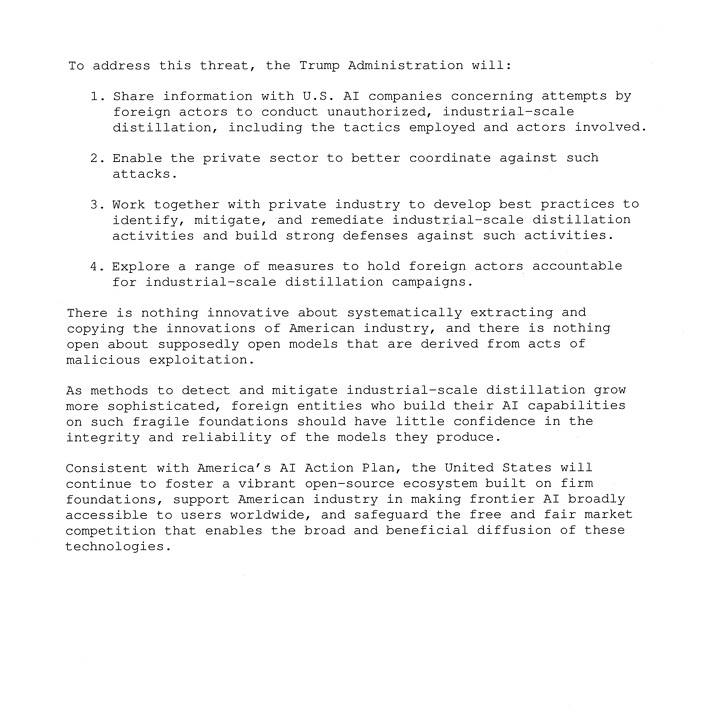 白宫科技政策办公室：位于中国的实体正在进行大规模工业的蒸馏美国的前沿 AI 系统，特朗普政府将采取措施追究外国实体责任感谢家人们投稿！白宫科技政策办公室：位于中国的实体正在进行大规模工业的蒸馏美国的前沿 AI 系统，特朗普政府将采取措施追究外国实体责任感谢家人们投稿！